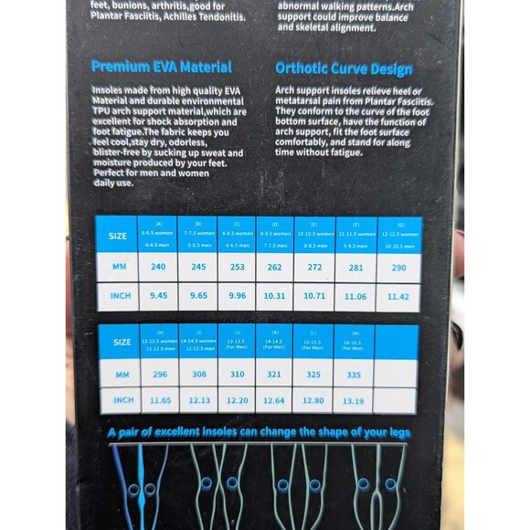 FEELLIFE Plantar Fasciitis Insoles High Arch Support Orthotics  M5-5.5 / W 7-7.5 - Picture 9 of 10